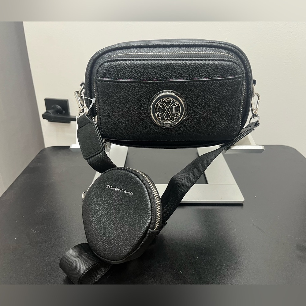 NWT Black Pebbled Vegan Leather Crossbody Camera Bag CXL Christian Lacroix $88